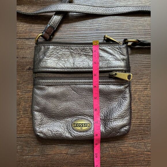 FOSSIL vintage 90s crossbody explorer bag leather purse metallic gun metal gray - Picture 14 of 16